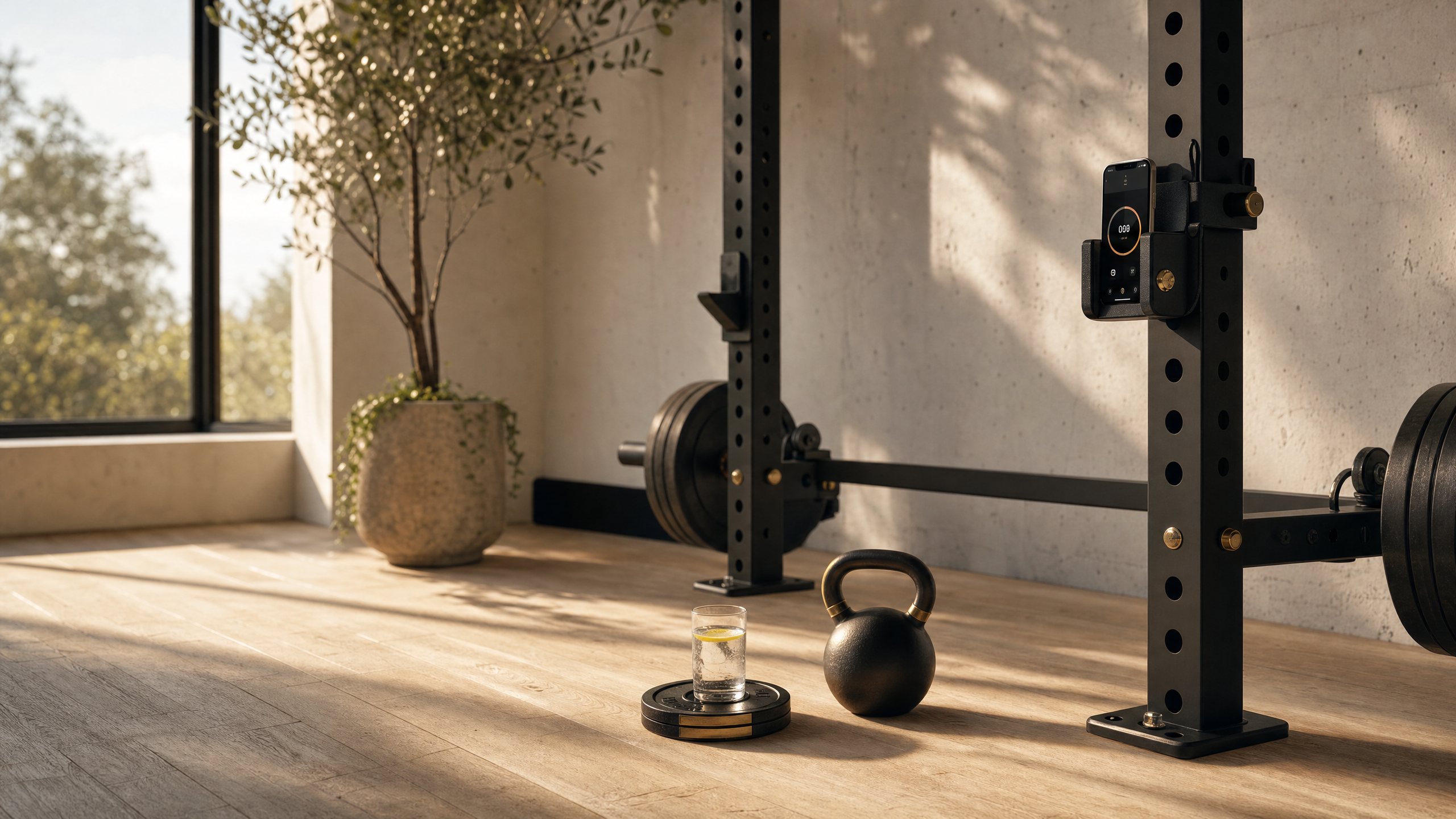 FitPrint Labs workshop — a 3D printer next to a squat rack